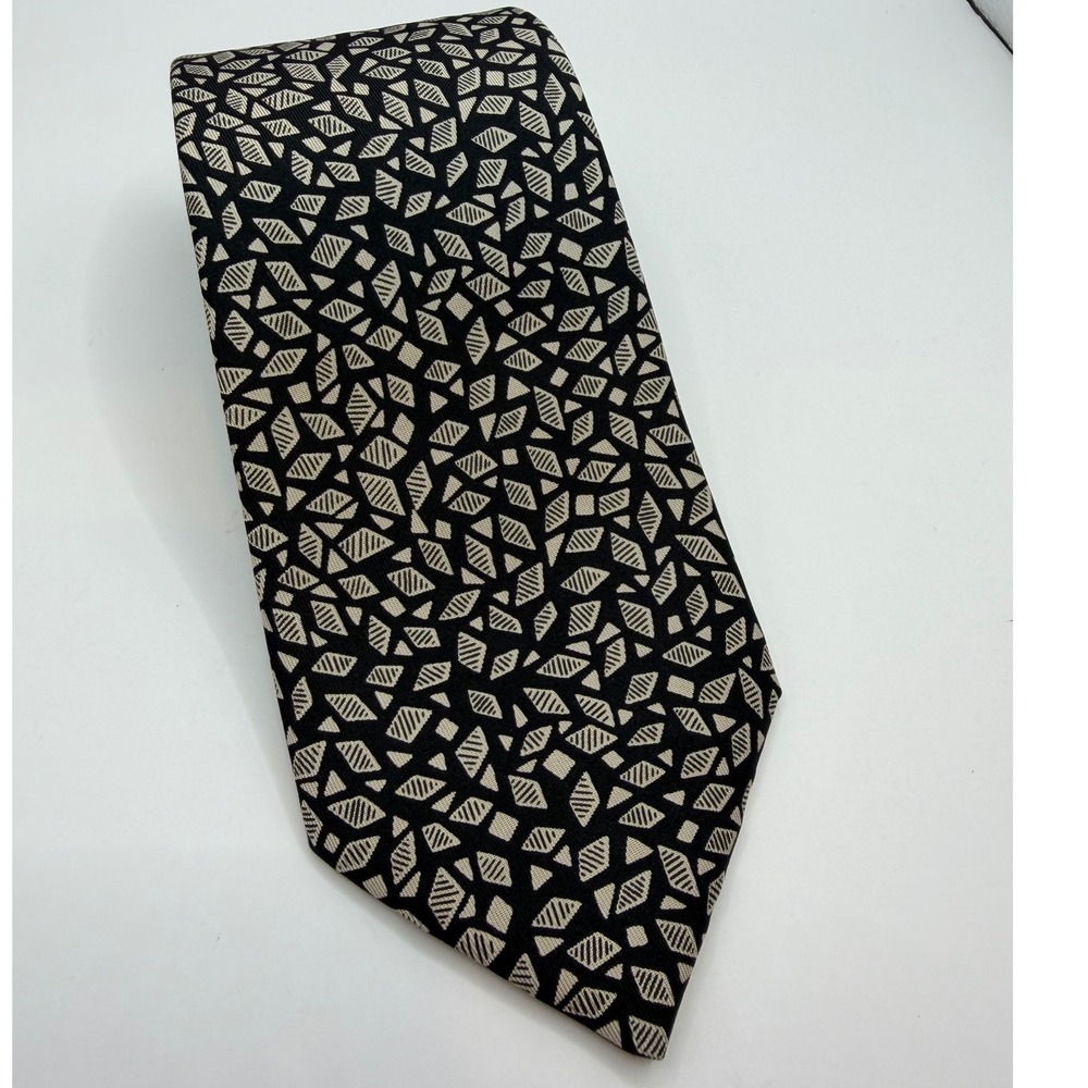 Charvet Place Vendome Men Black Cream Geometric Diamond Silk Tie Made in France